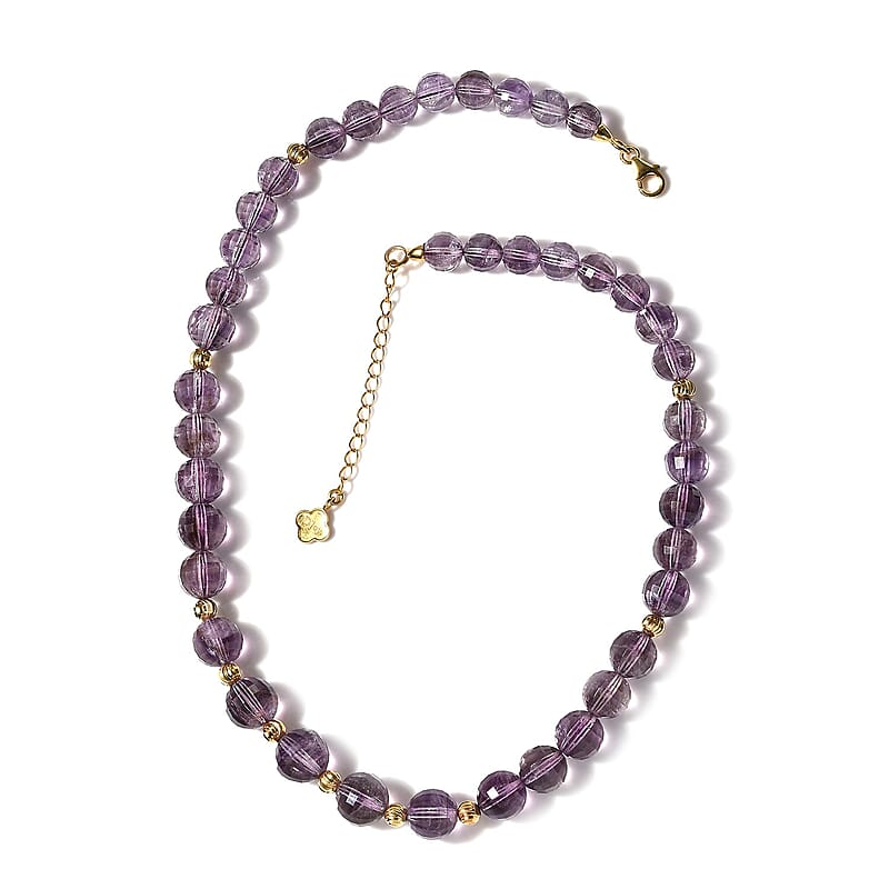 Rose De France Amethyst Beaded Necklace 18-20 Inches in Vermeil Yellow Gold Over Sterling Silver 260.00 ctw