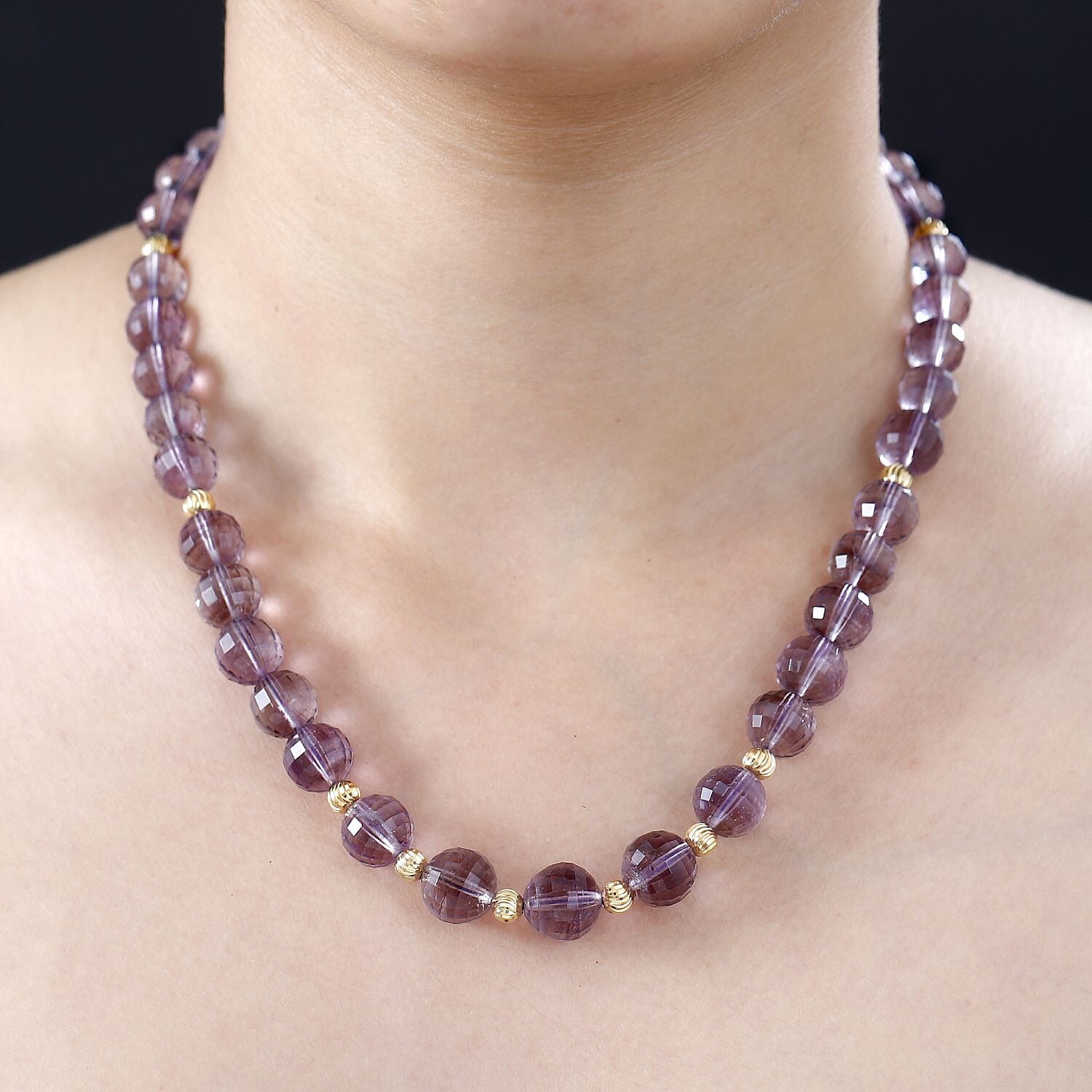 Rose De France Amethyst Beaded Necklace 18-20 Inches in Vermeil Yellow Gold Over Sterling Silver 260.00 ctw