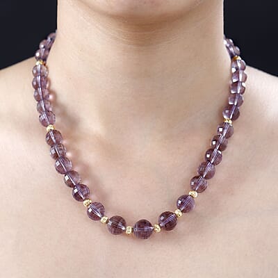Rose De France Amethyst Beaded Necklace 18-20 Inches in Vermeil Yellow Gold Over Sterling Silver 260.00 ctw
