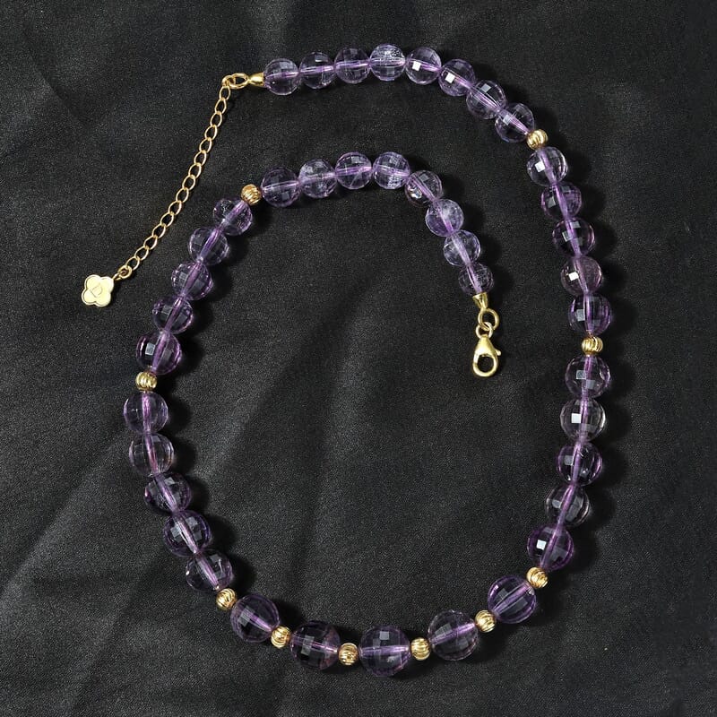 Rose De France Amethyst Beaded Necklace 18-20 Inches in Vermeil Yellow Gold Over Sterling Silver 260.00 ctw