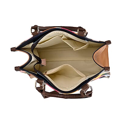 Chaos Collection Multicolor Rhomboid RFID Protected Genuine Leather Tote Bag with 2 pcs Shoulder Strap