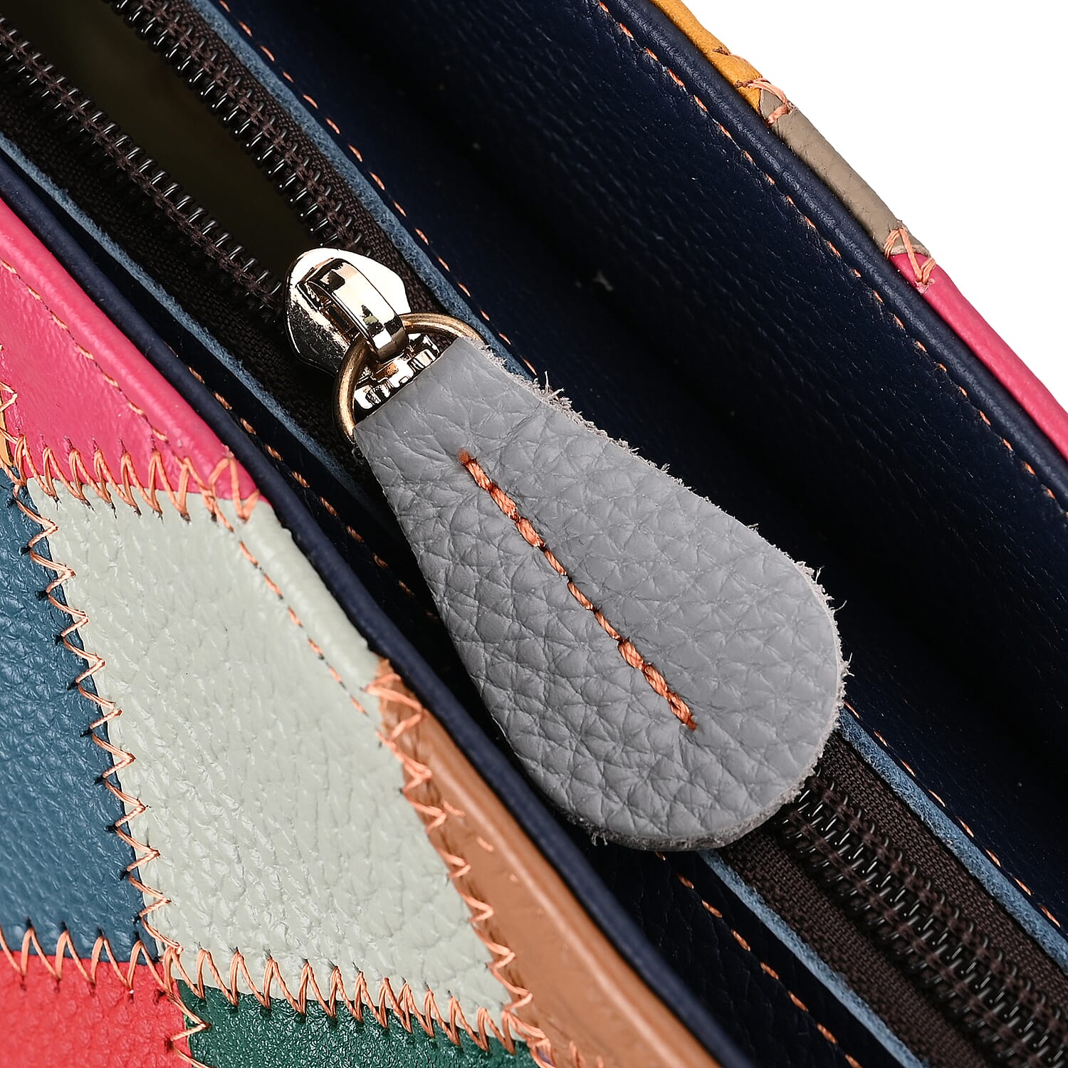 Chaos Collection Multicolor Rhomboid RFID Protected Genuine Leather Tote Bag with 2 pcs Shoulder Strap