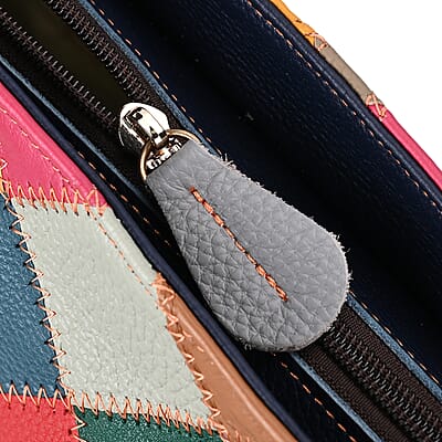 Chaos Collection Multicolor Rhomboid RFID Protected Genuine Leather Tote Bag with 2 pcs Shoulder Strap