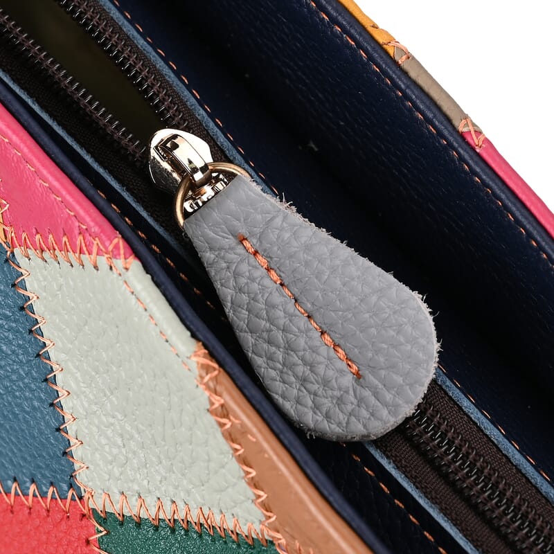 Chaos Collection Multicolor Rhomboid RFID Protected Genuine Leather Tote Bag with 2 pcs Shoulder Strap
