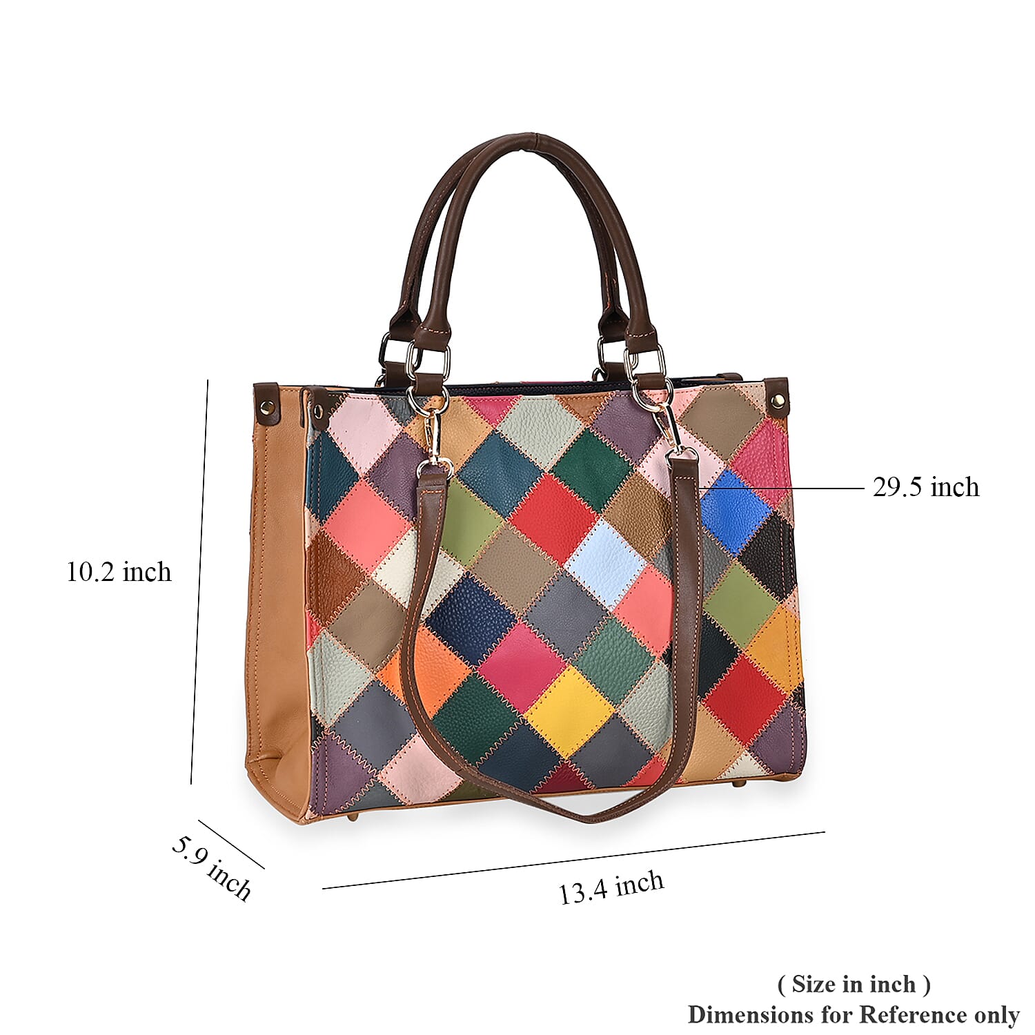 Chaos Collection Multicolor Rhomboid RFID Protected Genuine Leather Tote Bag with 2 pcs Shoulder Strap