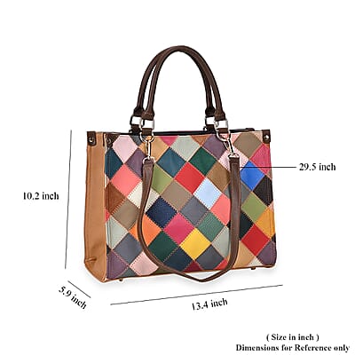 Chaos Collection Multicolor Rhomboid RFID Protected Genuine Leather Tote Bag with 2 pcs Shoulder Strap