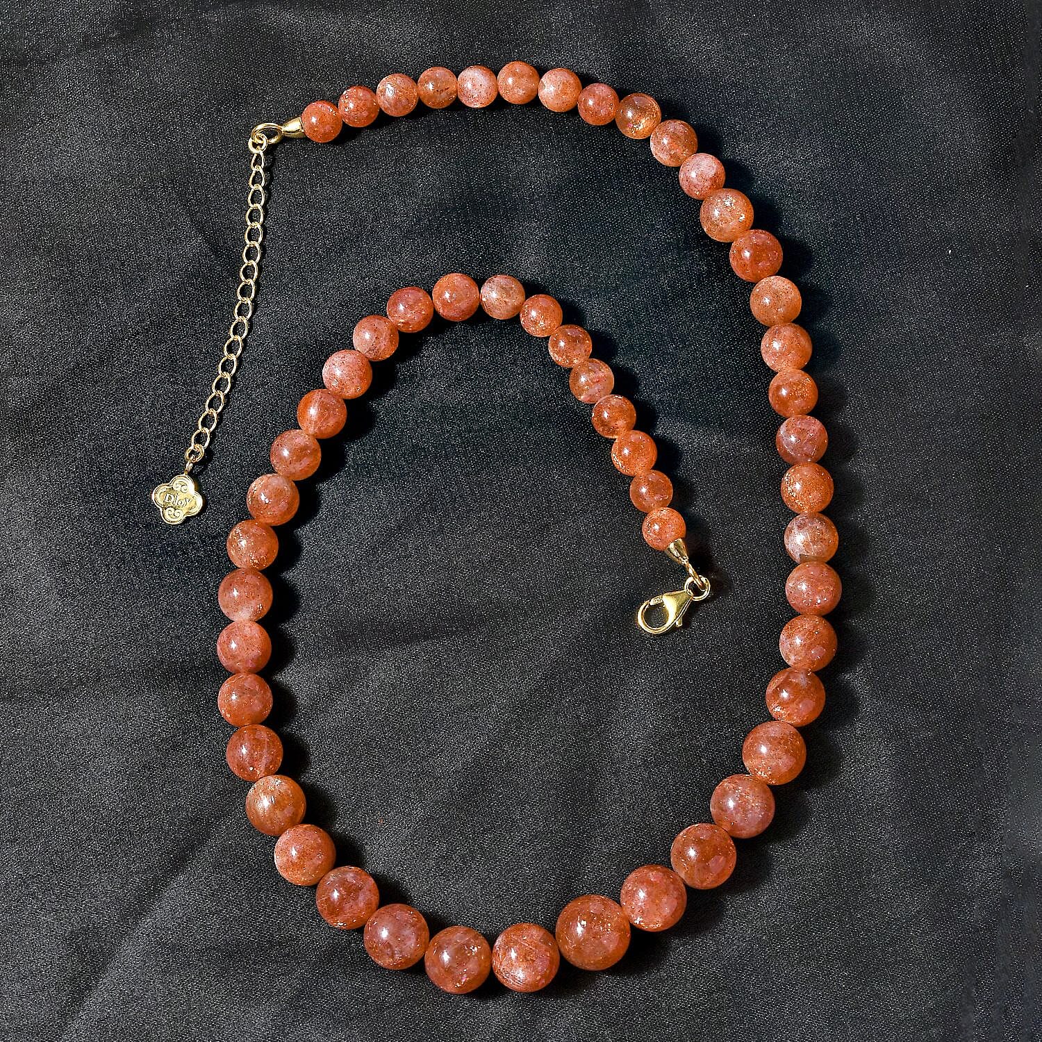 D'Joy Golden Sunstone Beaded Necklace 18-20 Inches in Vermeil Yellow Gold Over Sterling Silver 220.00 ctw