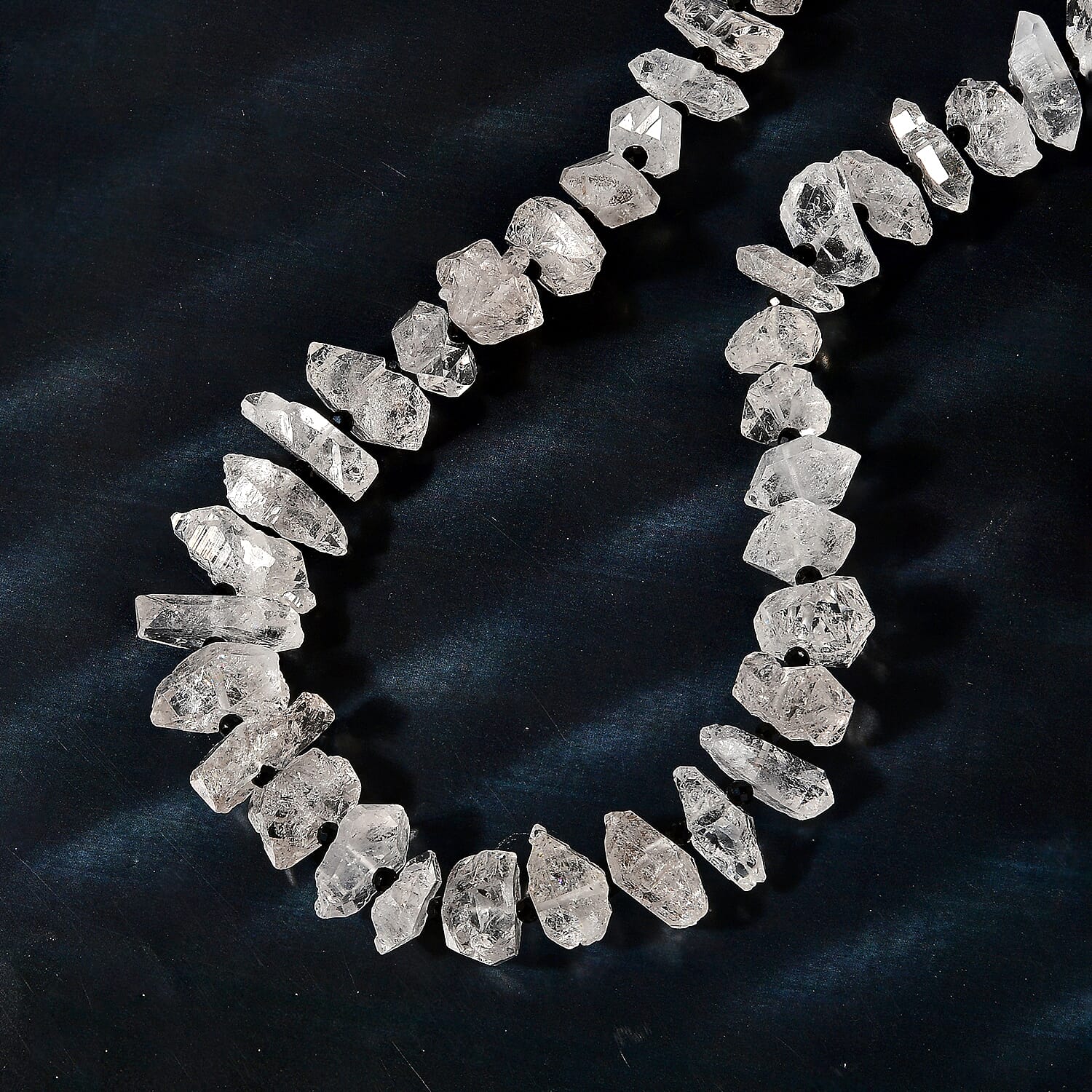 D'Joy Herkimer Diamond Quartz and Thai Black Spinel Chips Necklace 18-20 Inches in Vermeil Yellow Gold Over Sterling Silver 360.00 ctw