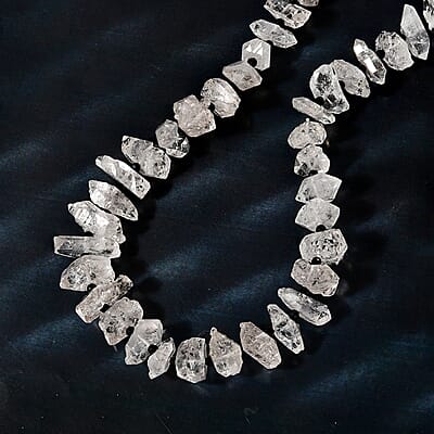 D'Joy Herkimer Diamond Quartz and Thai Black Spinel Chips Necklace 18-20 Inches in Vermeil Yellow Gold Over Sterling Silver 360.00 ctw