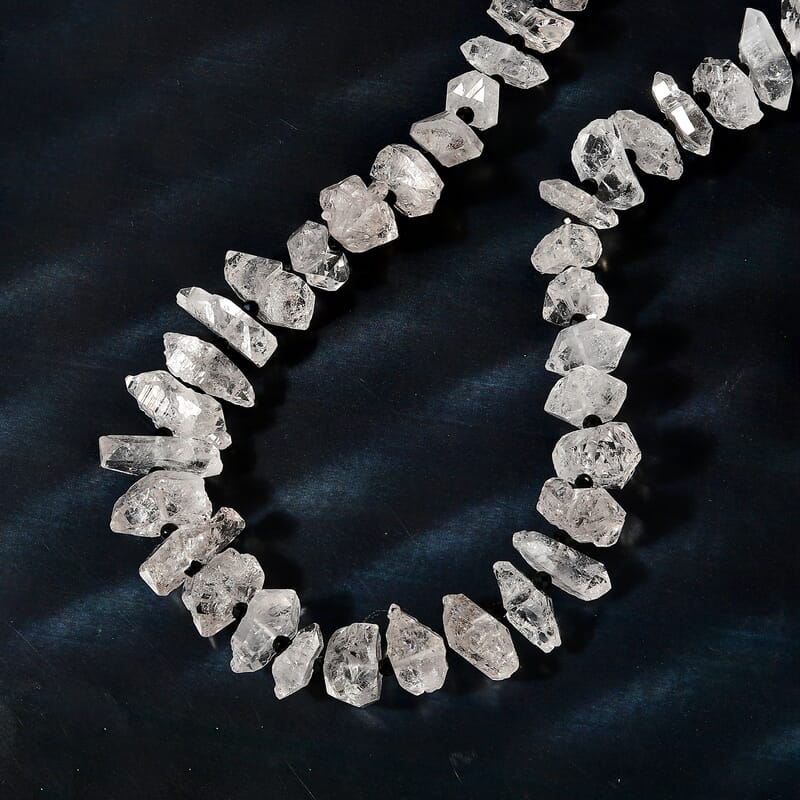 D'Joy Herkimer Diamond Quartz and Thai Black Spinel Chips Necklace 18-20 Inches in Vermeil Yellow Gold Over Sterling Silver 360.00 ctw
