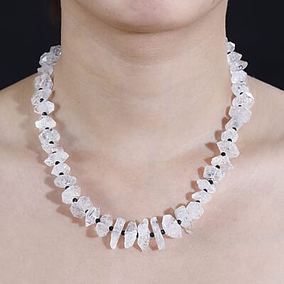 D'Joy Herkimer Diamond Quartz and Thai Black Spinel Chips Necklace 18-20 Inches in Vermeil Yellow Gold Over Sterling Silver 360.00 ctw