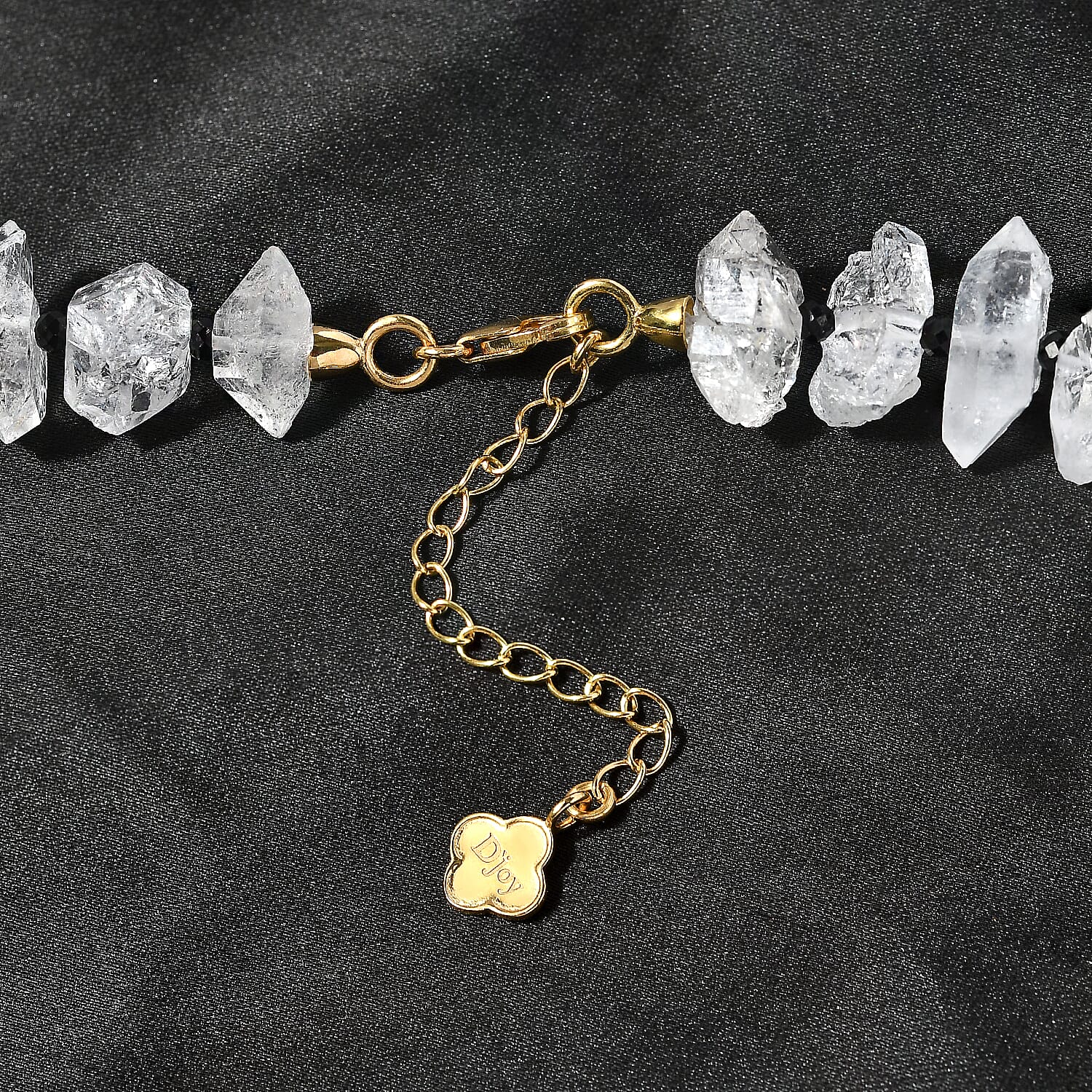 D'Joy Herkimer Diamond Quartz and Thai Black Spinel Chips Necklace 18-20 Inches in Vermeil Yellow Gold Over Sterling Silver 360.00 ctw