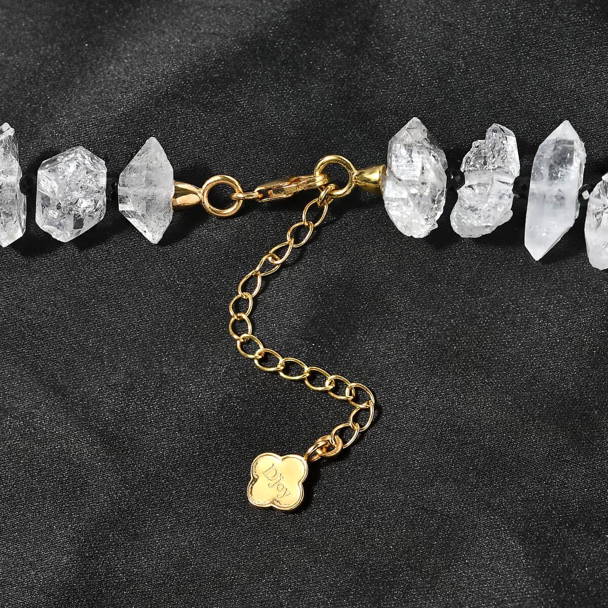 D'Joy Herkimer Diamond Quartz and Thai Black Spinel Chips Necklace 18-20 Inches in Vermeil Yellow Gold Over Sterling Silver 360.00 ctw image number 3