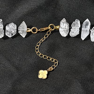 D'Joy Herkimer Diamond Quartz and Thai Black Spinel Chips Necklace 18-20 Inches in Vermeil Yellow Gold Over Sterling Silver 360.00 ctw