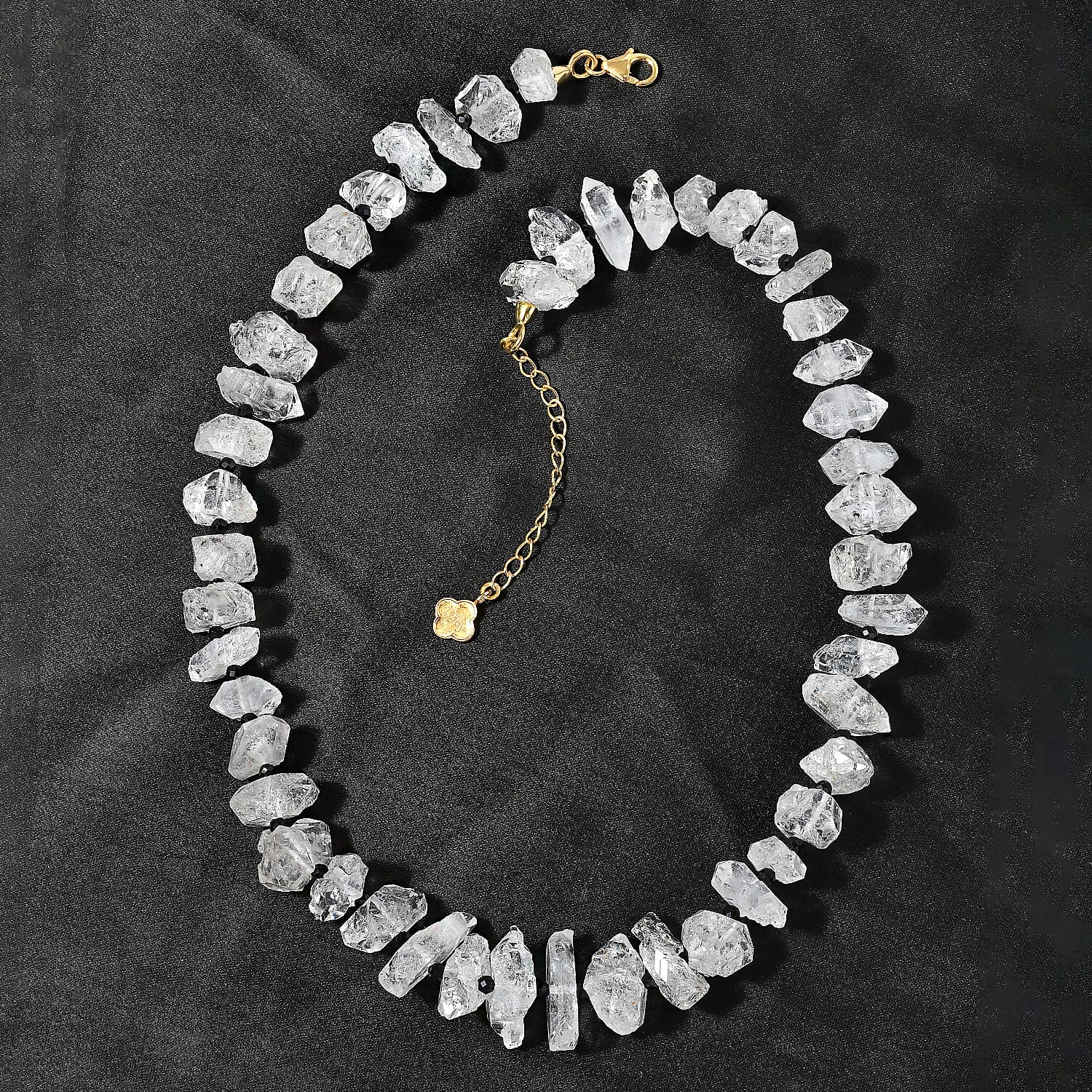 D'Joy Herkimer Diamond Quartz and Thai Black Spinel Chips Necklace 18-20 Inches in Vermeil Yellow Gold Over Sterling Silver 360.00 ctw