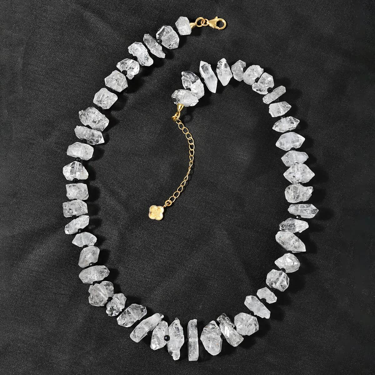 D'Joy Herkimer Diamond Quartz and Thai Black Spinel Chips Necklace 18-20 Inches in Vermeil Yellow Gold Over Sterling Silver 360.00 ctw image number 4