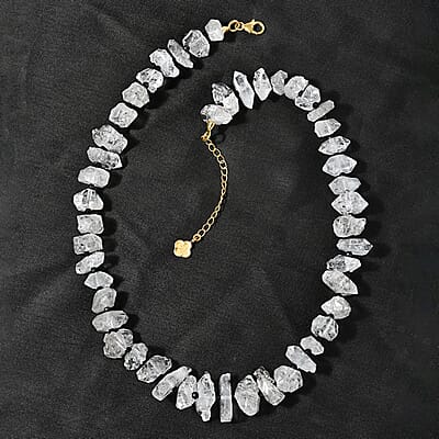 D'Joy Herkimer Diamond Quartz and Thai Black Spinel Chips Necklace 18-20 Inches in Vermeil Yellow Gold Over Sterling Silver 360.00 ctw