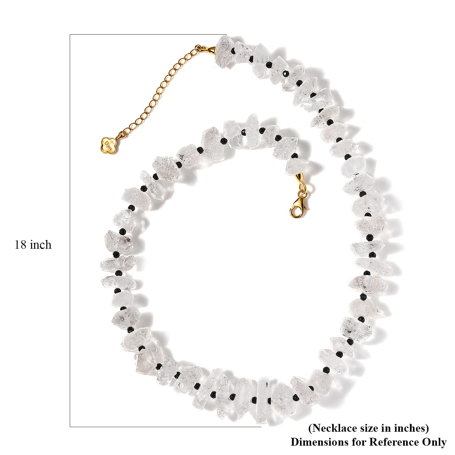 D'Joy Herkimer Diamond Quartz and Thai Black Spinel Chips Necklace 18-20 Inches in Vermeil Yellow Gold Over Sterling Silver 360.00 ctw
