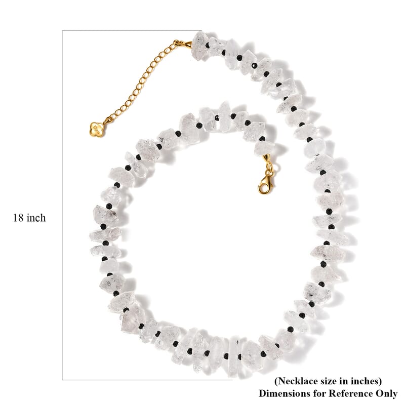 D'Joy Herkimer Diamond Quartz and Thai Black Spinel Chips Necklace 18-20 Inches in Vermeil Yellow Gold Over Sterling Silver 360.00 ctw