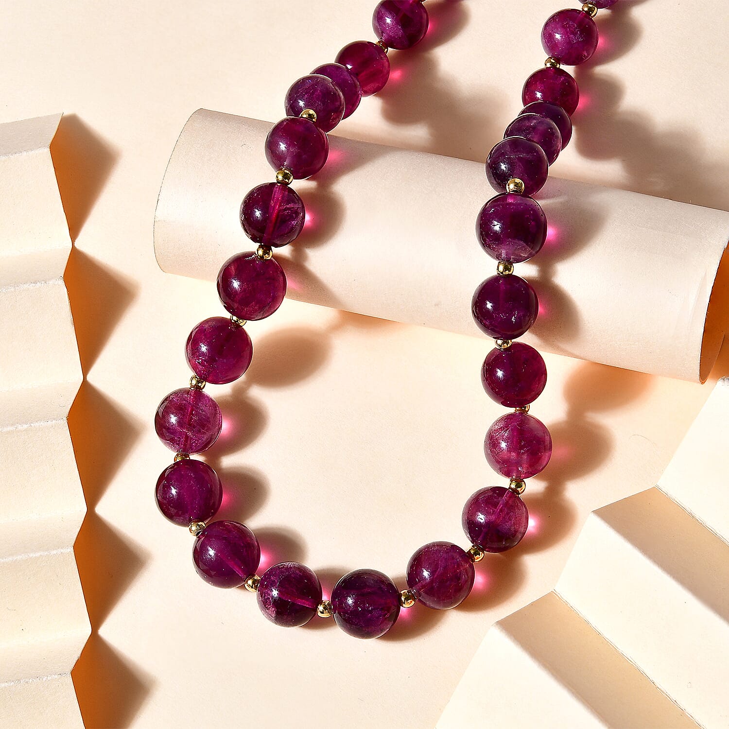 D'Joy Purple Fluorite Beaded Graduated Necklace 18-20 Inches in Vermeil Yellow Gold Over Sterling Silver 339.00 ctw