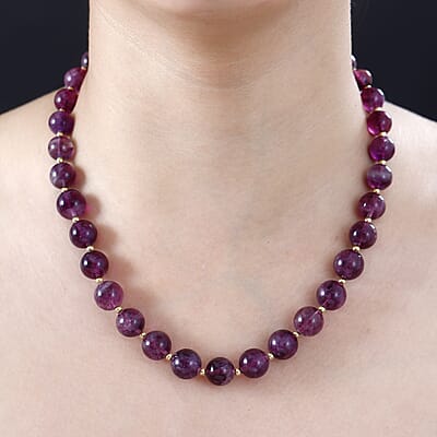 D'Joy Purple Fluorite Beaded Graduated Necklace 18-20 Inches in Vermeil Yellow Gold Over Sterling Silver 339.00 ctw