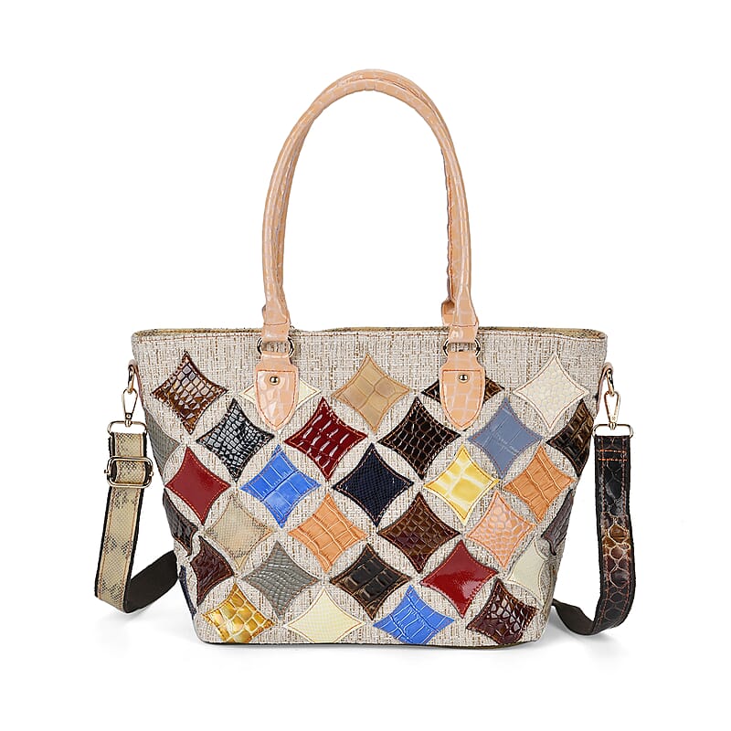 Chaos By Elsie Multicolor Star Croco Embossed Genuine Leather Tote Bag