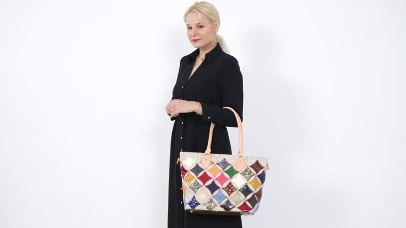Chaos By Elsie Multicolor Star Embossed Genuine Leather Tote Bag (12.6"x6.7"x11.4")