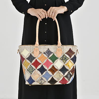 Chaos By Elsie Multicolor Star Croco Embossed Genuine Leather Tote Bag