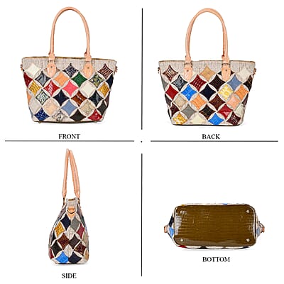 Chaos By Elsie Multicolor Star Croco Embossed Genuine Leather Tote Bag