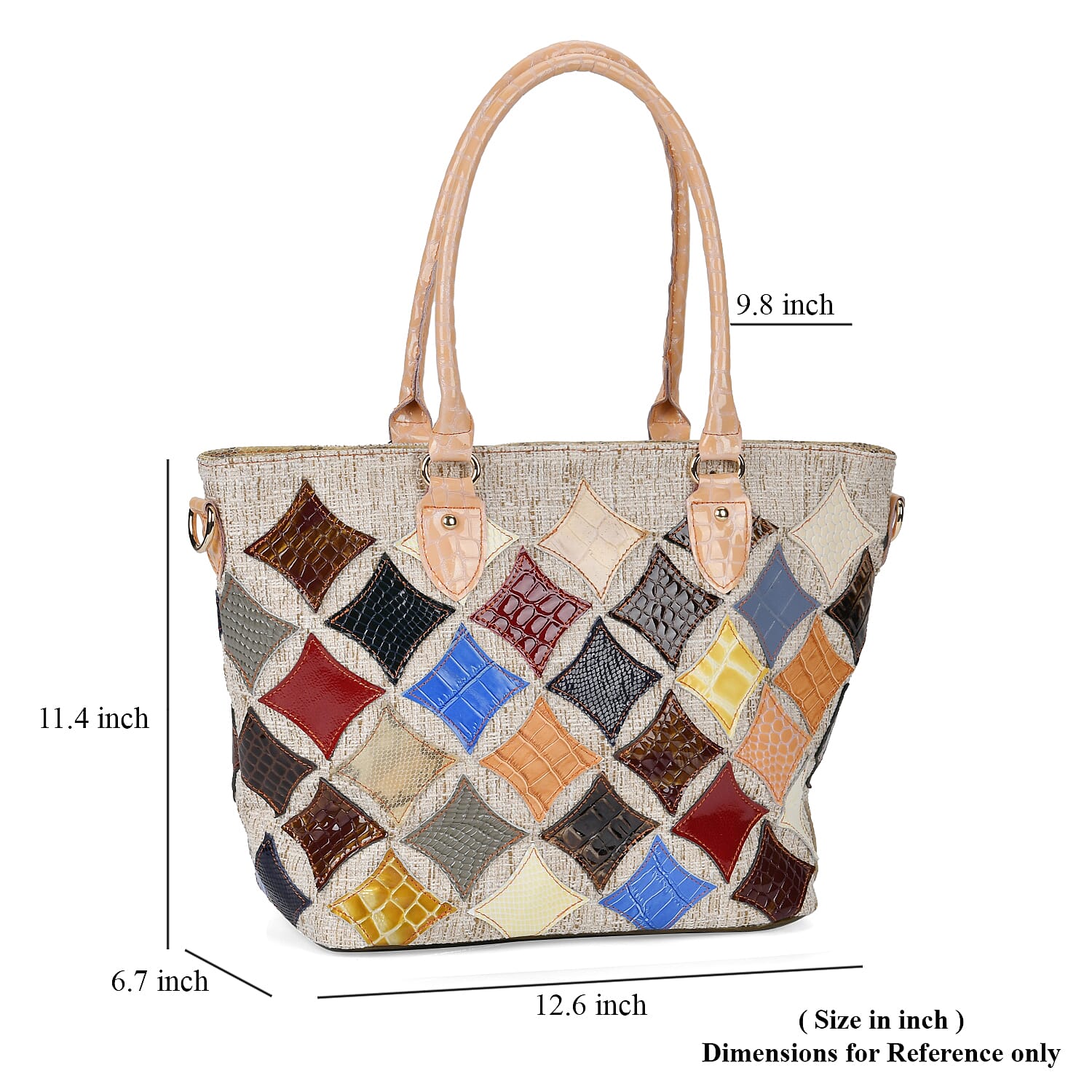 Chaos By Elsie Multicolor Star Croco Embossed Genuine Leather Tote Bag