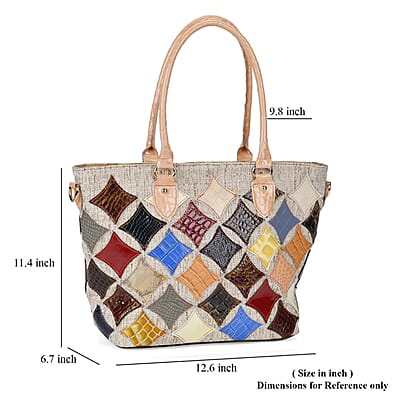 Chaos By Elsie Multicolor Star Croco Embossed Genuine Leather Tote Bag