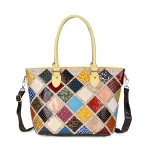 Chaos By Elsie Multicolor Rhomboid Croco Embossed Genuine Leather Tote Bag