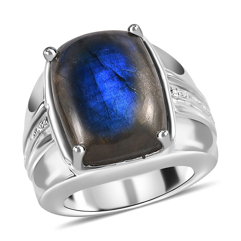 Malagasy Labradorite 16.45 ctw Ring in Stainless Steel (Size 6.5)