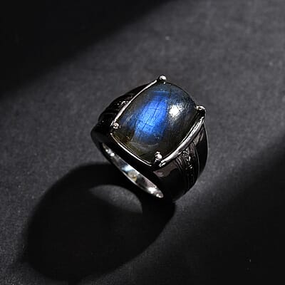 Malagasy Labradorite 16.45 ctw Ring in Stainless Steel (Size 6.5)