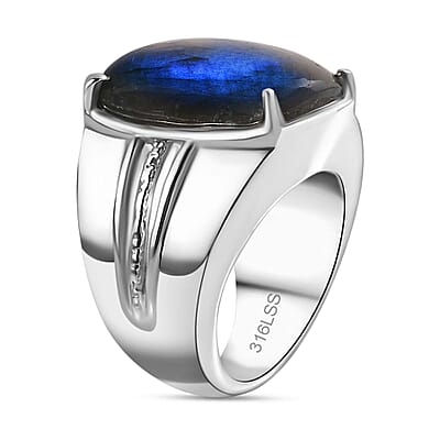 Malagasy Labradorite 16.45 ctw Ring in Stainless Steel (Size 6.5)