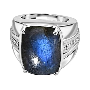 Labradorite 14.04 ctw Ring in Stainless Steel (Size 8)