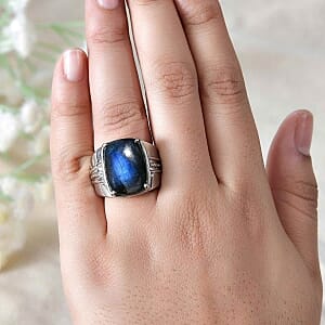 Labradorite 14.04 ctw Ring in Stainless Steel (Size 8)