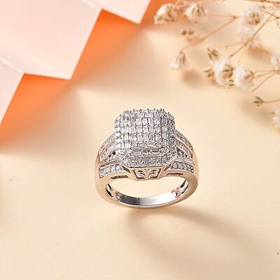 Diamond 1.00 ctw Art Deco Ring in Rhodium Over Sterling Silver (Size 10.0)