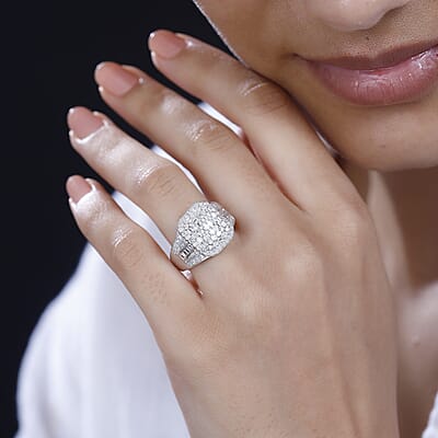 Diamond 1.00 ctw Art Deco Ring in Rhodium Over Sterling Silver (Size 10.0)