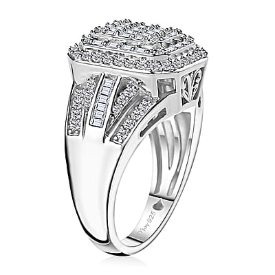 Diamond 1.00 ctw Art Deco Ring in Rhodium Over Sterling Silver (Size 10.0)