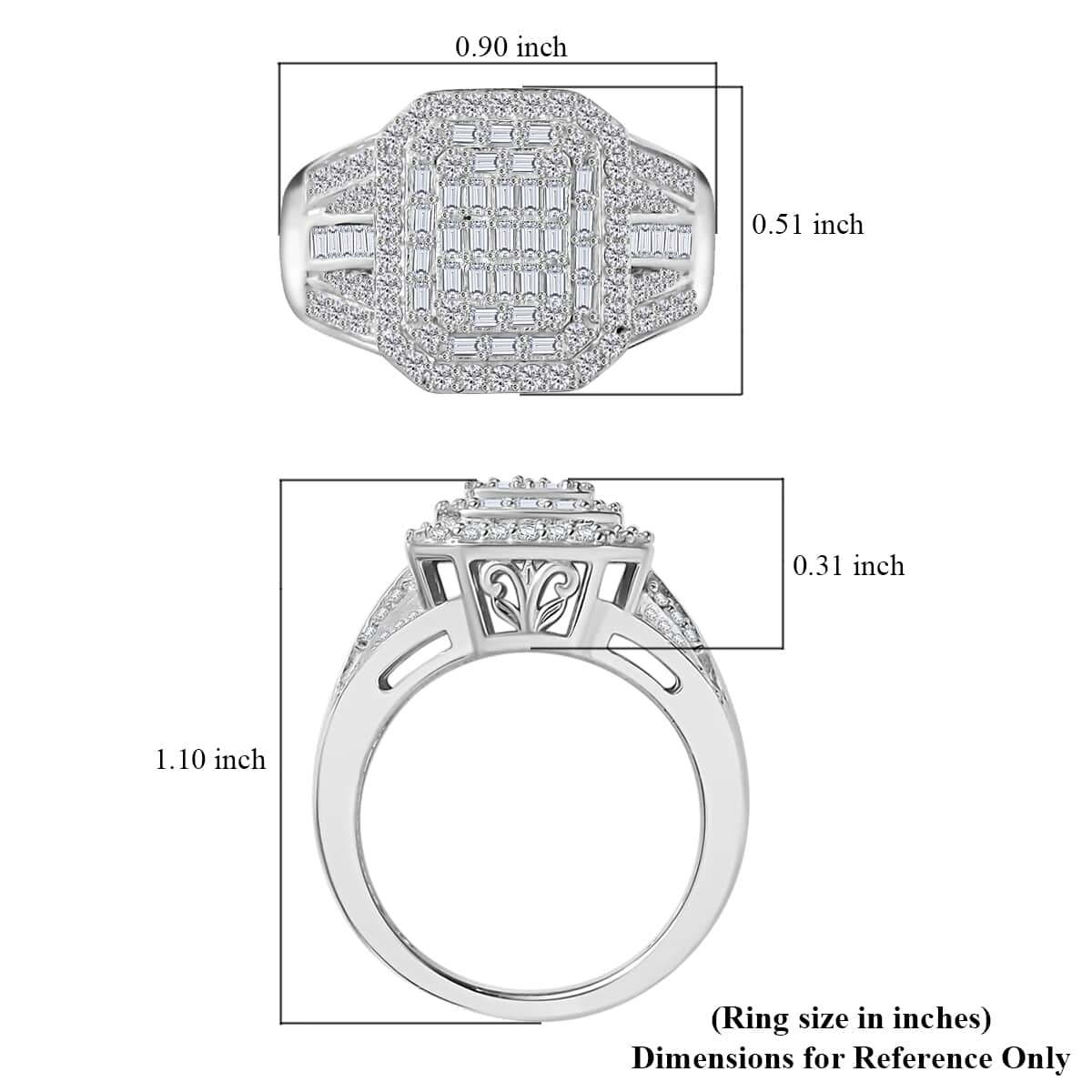 TLV Diamond Cluster Ring in Rhodium Over Sterling Silver (Size 10.0) 1.00 ctw image number 5