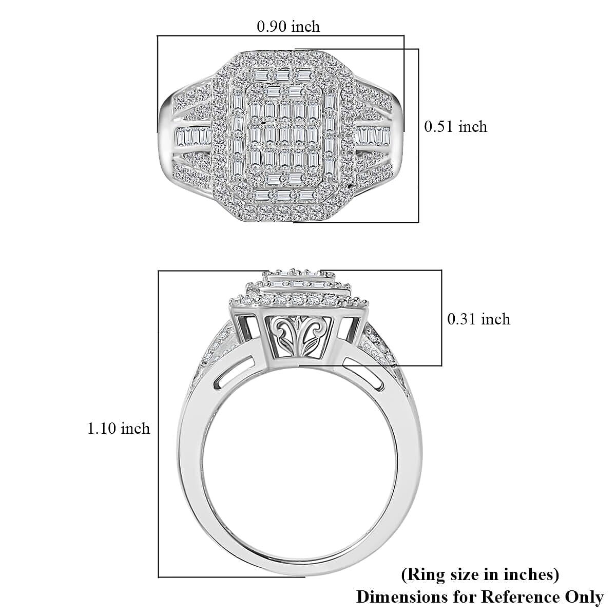 TLV Diamond Cluster Ring in Rhodium Over Sterling Silver (Size 11.0) 1.00 ctw