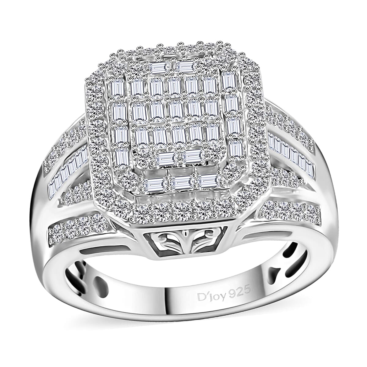 TLV Diamond Cluster Ring in Rhodium Over Sterling Silver (Size 5.0) 1.00 ctw
