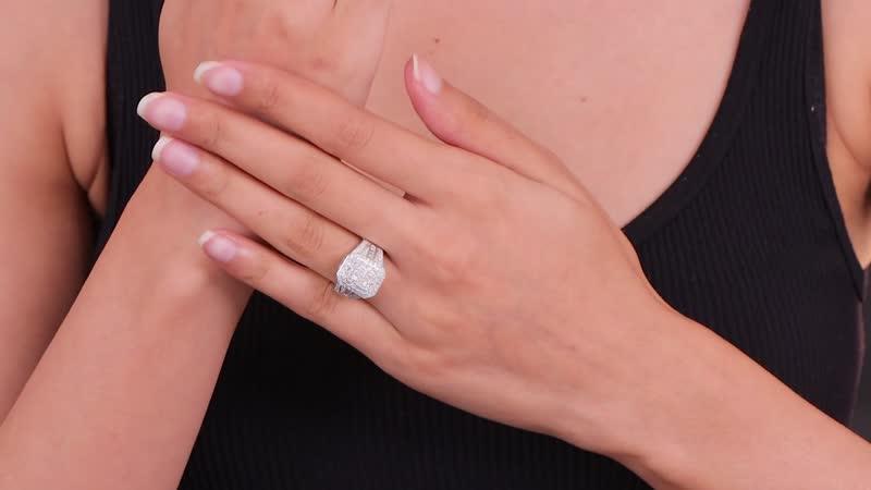TLV Diamond Cluster Ring in Rhodium Over Sterling Silver (Size 10.0) 1.00 ctw
