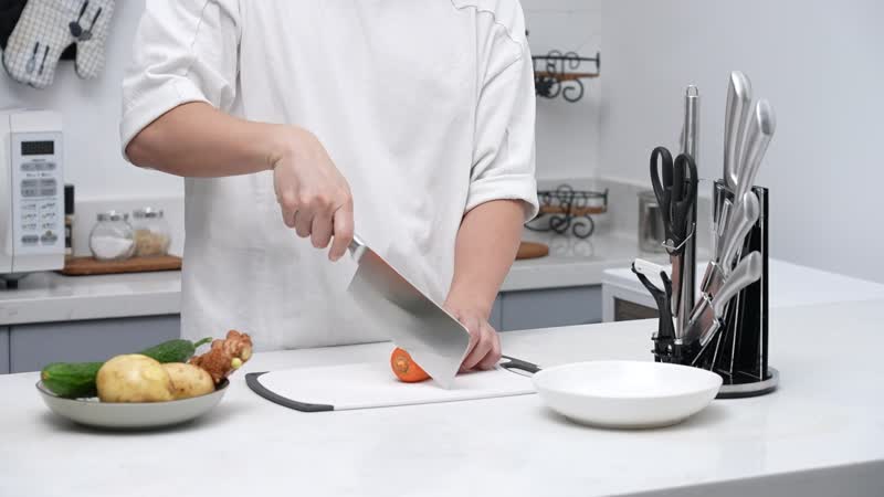 9PCS, Multi-Purpose Kitchen Knife Set with 360-Degree Rotating Acrylic Stand