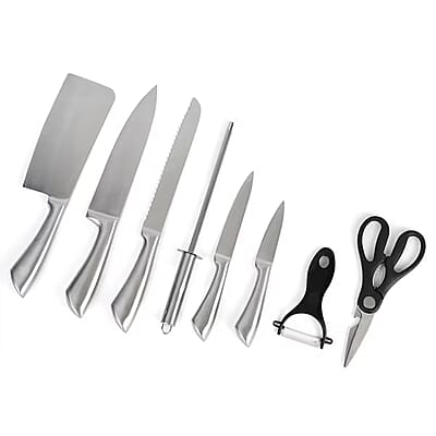 9PCS, Multi-Purpose Kitchen Knife Set with 360-Degree Rotating Acrylic Stand