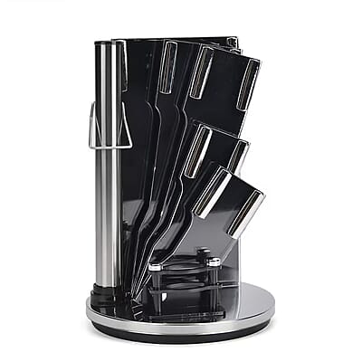 9PCS, Multi-Purpose Kitchen Knife Set with 360-Degree Rotating Acrylic Stand