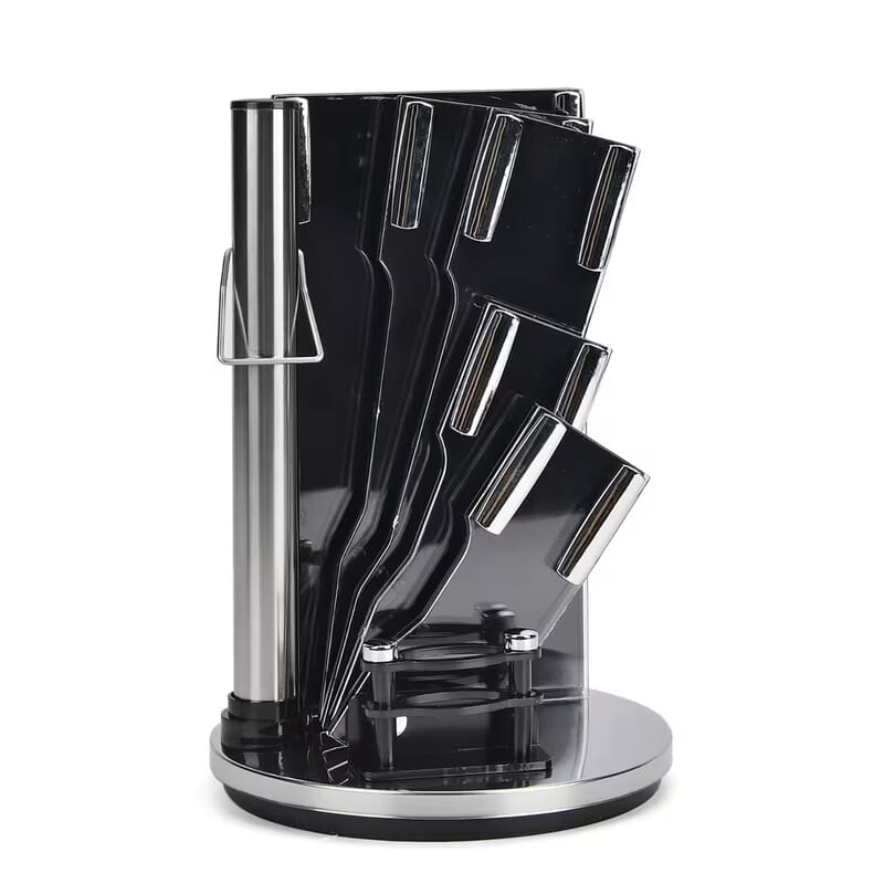 9PCS, Multi-Purpose Kitchen Knife Set with 360-Degree Rotating Acrylic Stand
