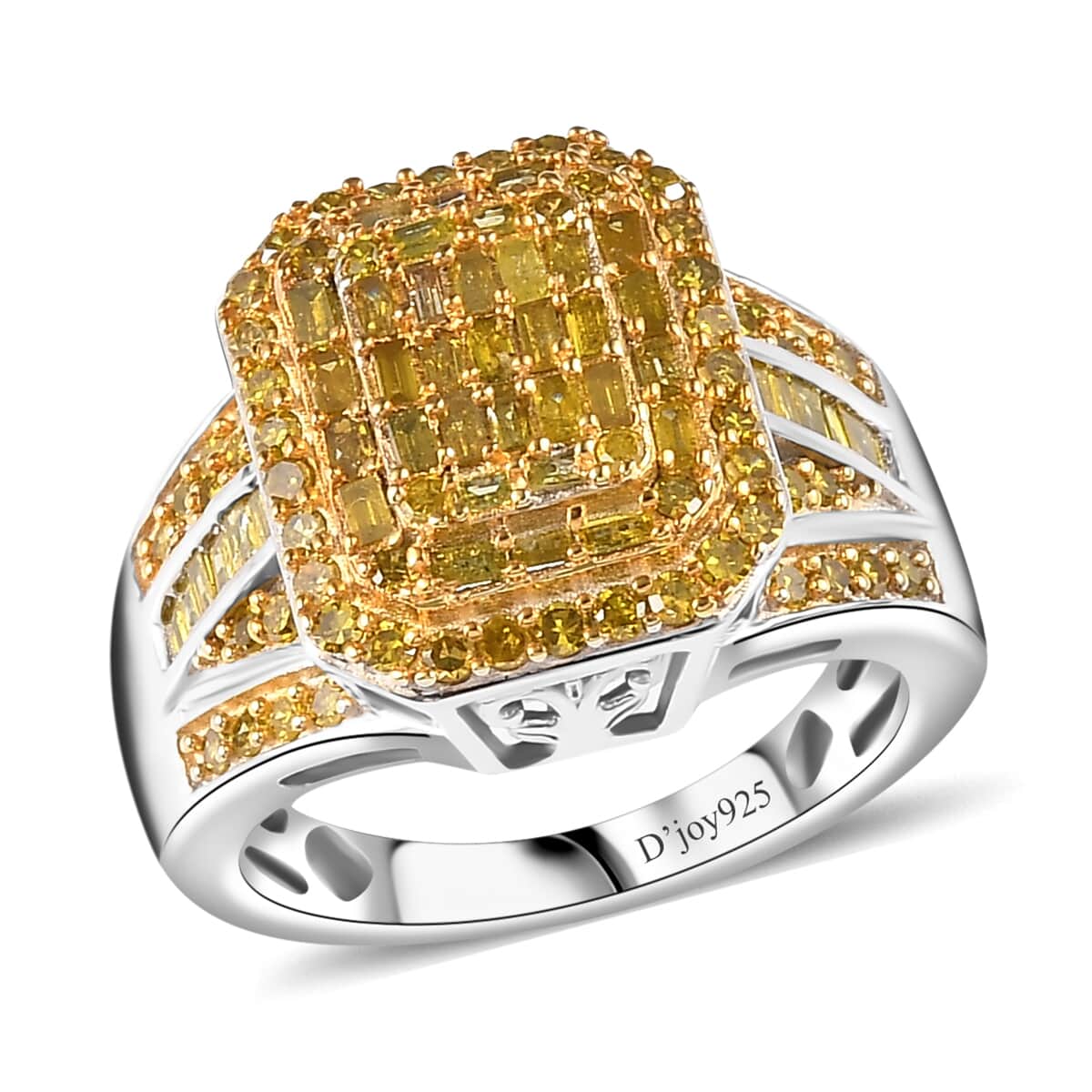 Yellow Diamond 1.00 ctw Art Deco Ring in Rhodium Over Sterling Silver (Size 8.0) image number 0