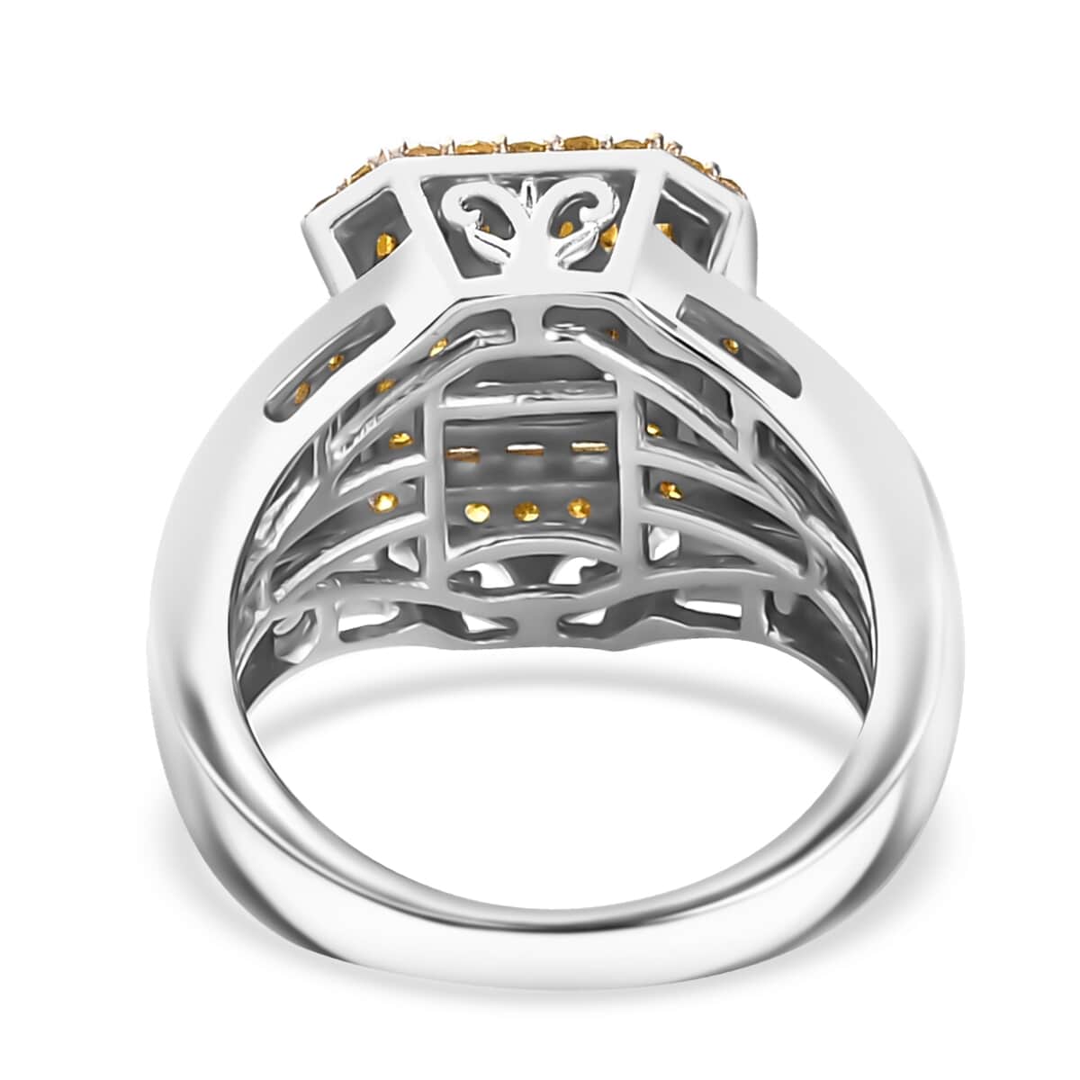 Yellow Diamond 1.00 ctw Art Deco Ring in Rhodium Over Sterling Silver (Size 8.0) image number 4